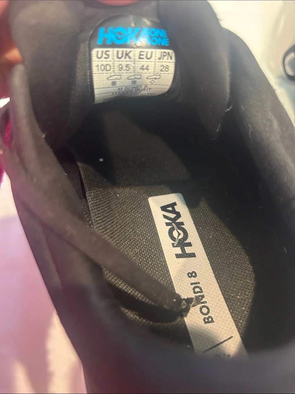 Hoka Black / White Bondi 8 Men's Road Running Shoes size 10 lace up sneakers
